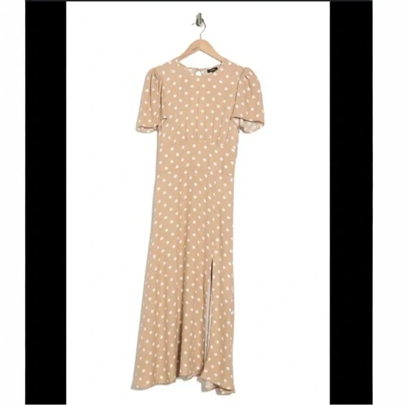 AFRM x Nordstrom Jamie Sand Polka Dot Open Back Short Sleeve Dress (M) - Picture 1 of 8